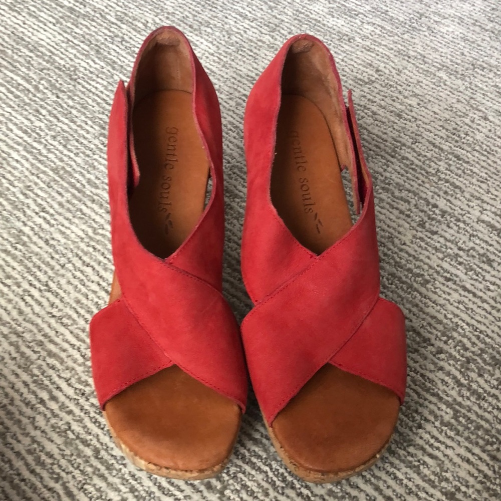 Women’s red leather cork heeled heels